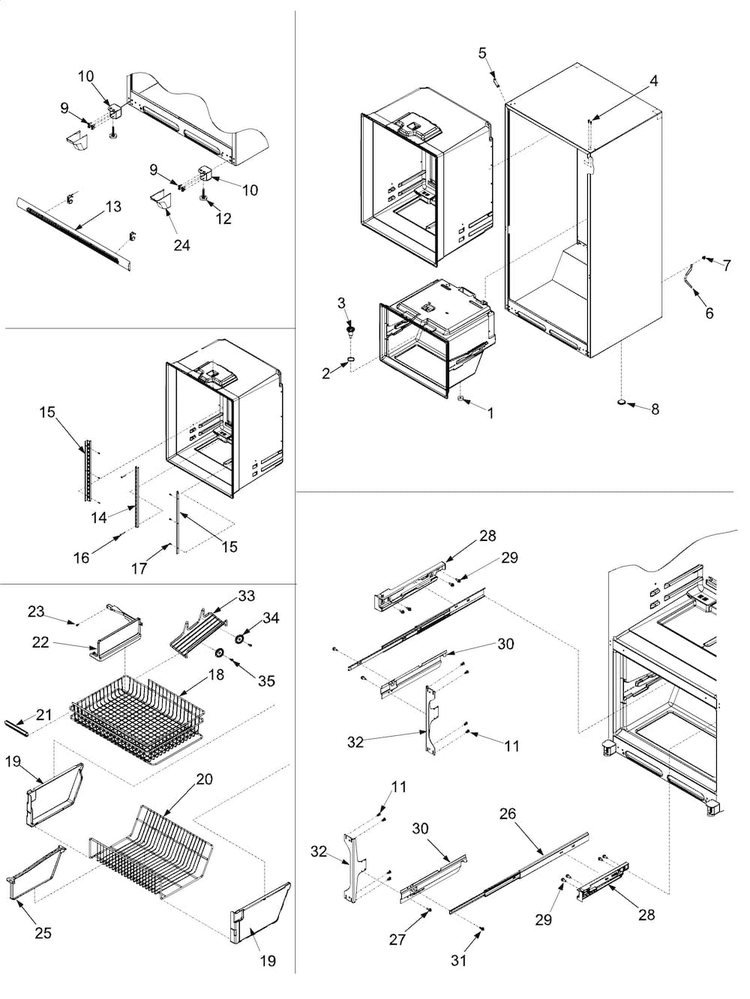 Interior Cabinet & Freezer Shelving Diagram and Parts List for XRBS017BB1  Amana Refrigerator