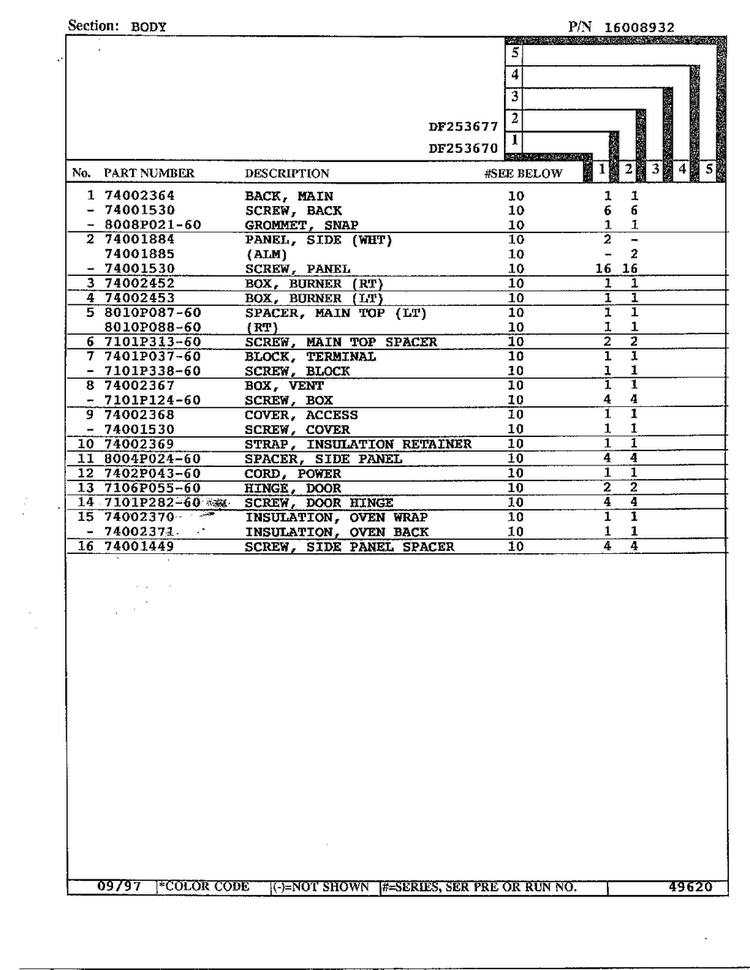 Body Page 2 Diagram and Parts List for DF253670  Magic Chef Range