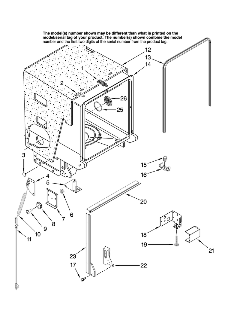 Tub And Frame Parts Diagram and Parts List for MDB5601AWB46  Maytag Dishwasher