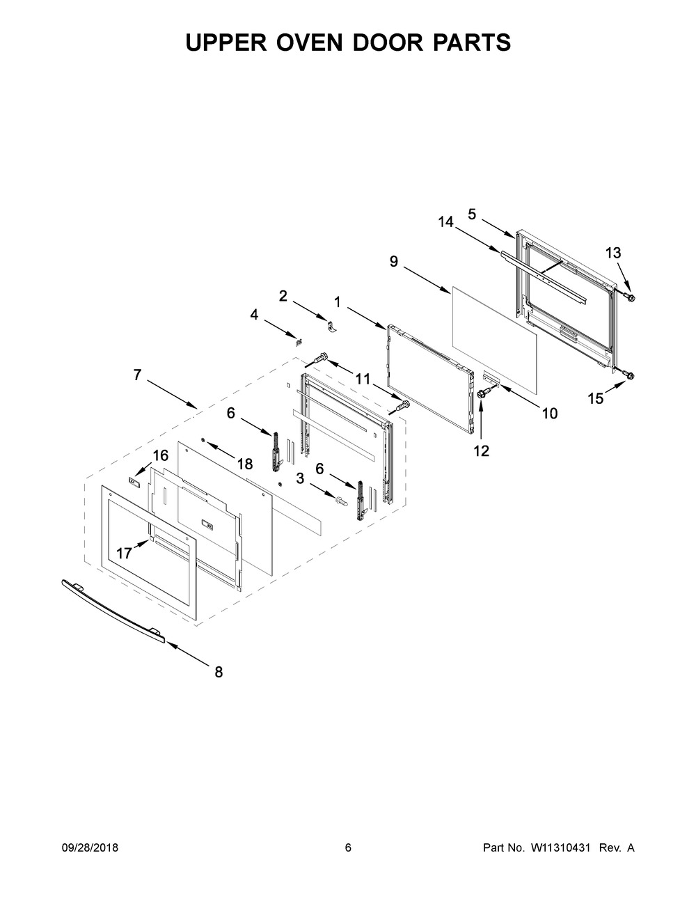 Upper Oven Door Parts Diagram and Parts List for JJW2727DS03  Maytag Wall Oven