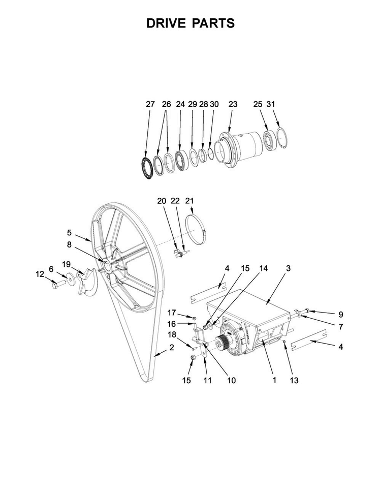 Drive Parts Diagram and Parts List for MXS65PDATS  Maytag Washer