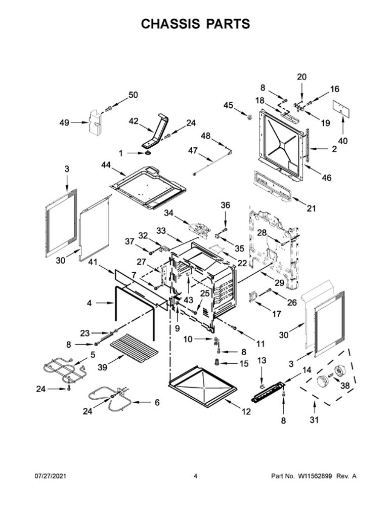 Chassis Parts Diagram and Parts List for YAES6603SFS3  Amana Range