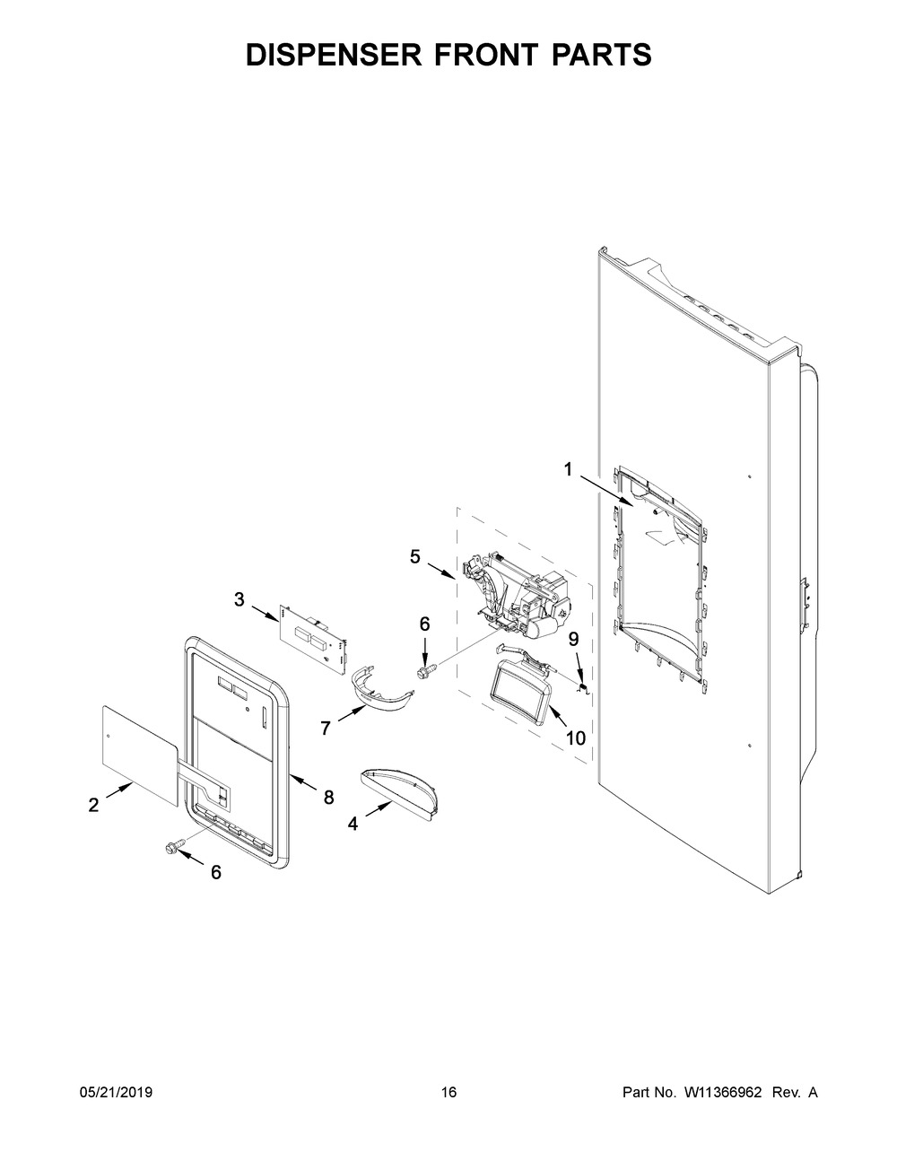Dispenser Front Parts Diagram and Parts List for MFI2269FRZ04  Maytag Refrigerator