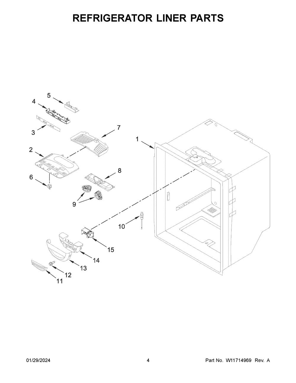 Refrigerator Liner Parts Diagram and Parts List for ABB2224BRW05  Amana Refrigerator