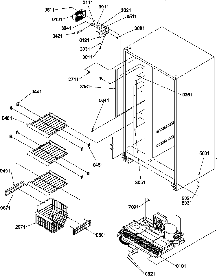 Freezer Shelves And Light Diagram and Parts List for SSD522SW-P1184704WW  Amana Refrigerator