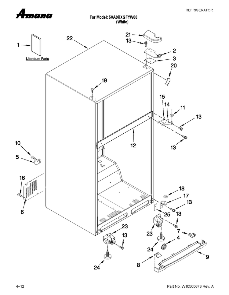 Cabinet Parts Diagram and Parts List for 5VA9RXGFYW00  Amana Refrigerator