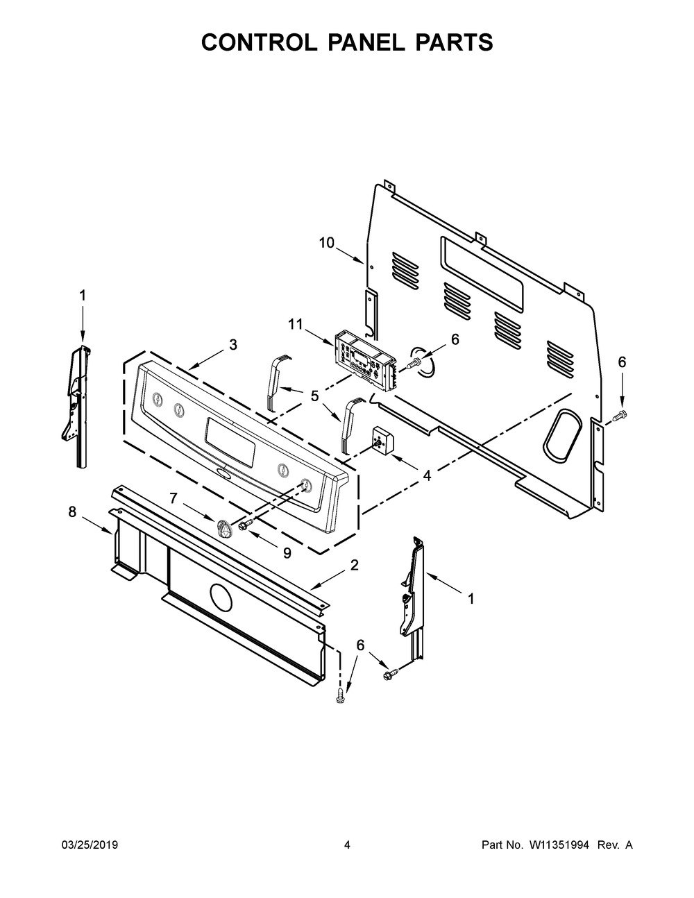 Control Panel Parts Diagram and Parts List for YAER6303MFS2  Maytag Range