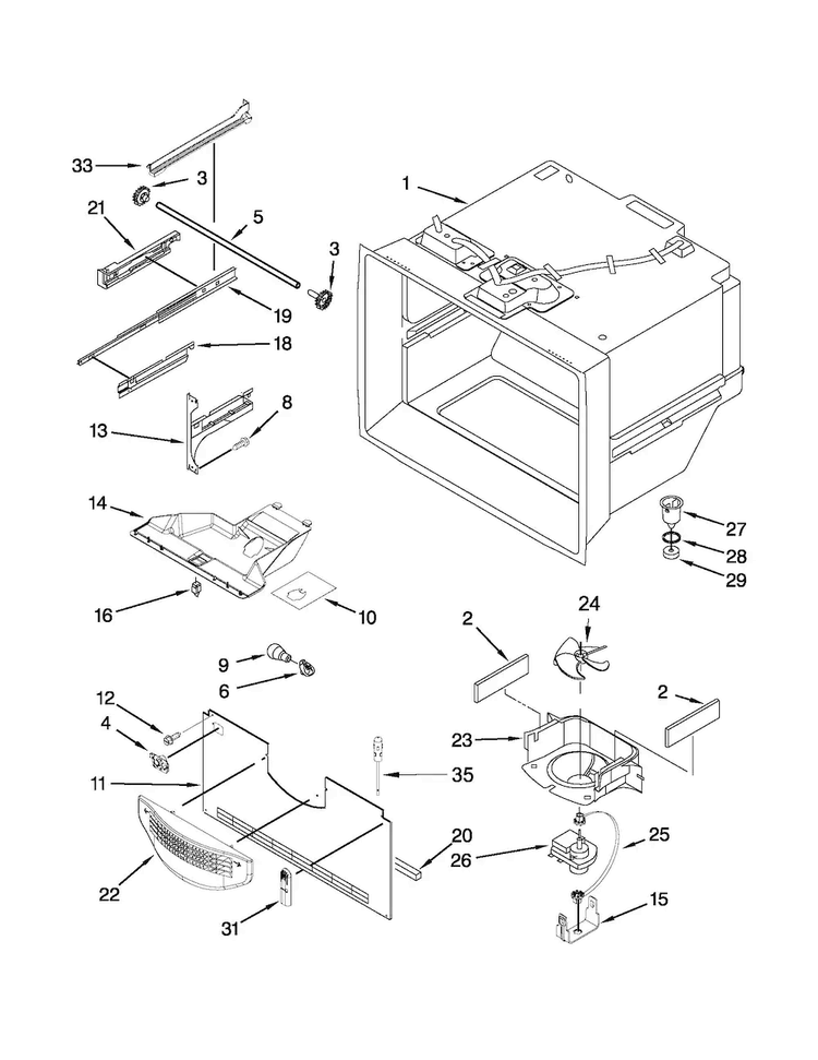 Freezer Liner Parts Diagram and Parts List for ABB2224BRB00  Amana Refrigerator