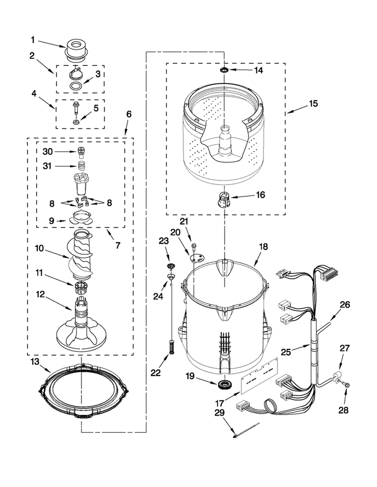 Basket And Tub Parts Diagram and Parts List for 7MMVWC300YW0  Maytag Washer