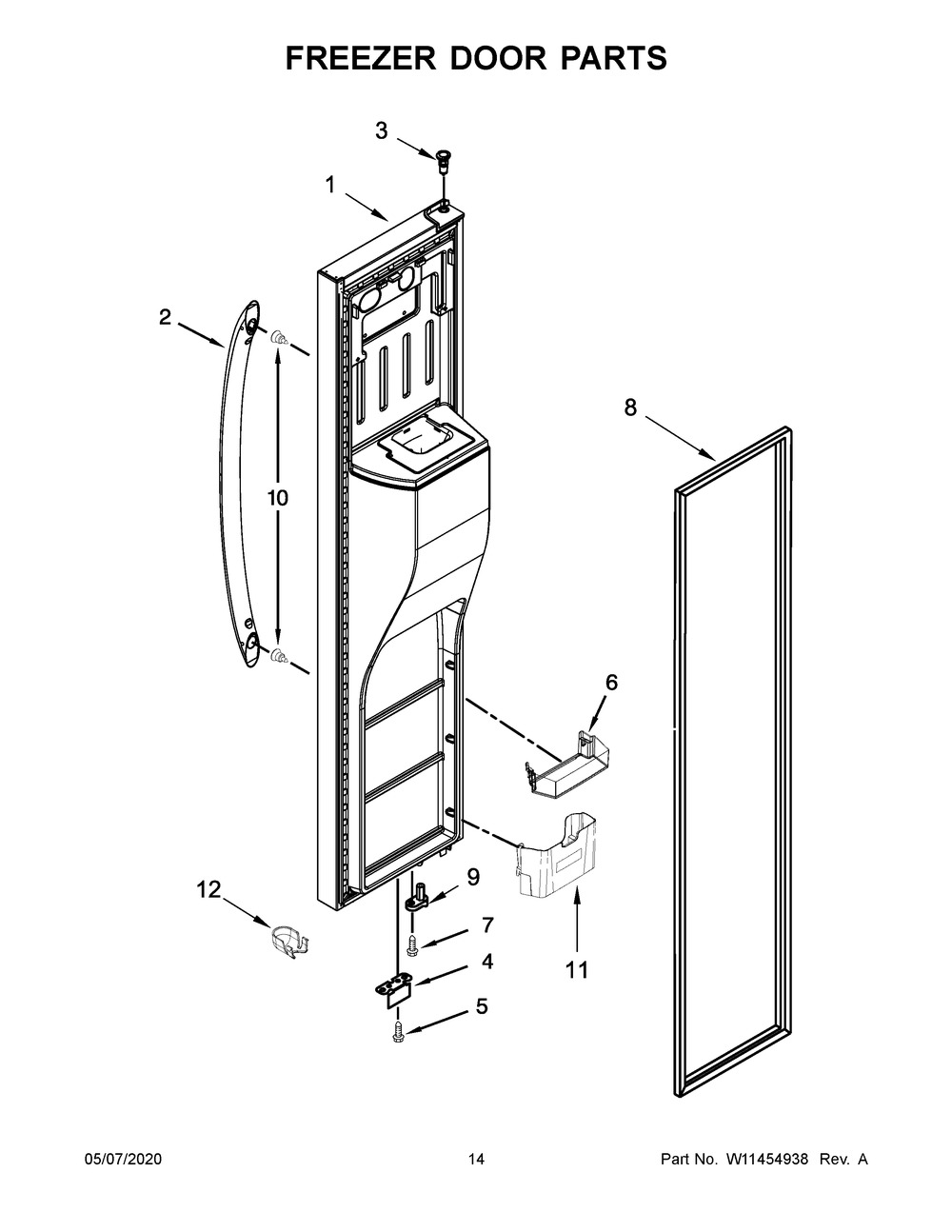 Freezer Door Parts Diagram and Parts List for MSS25C4MGZ03  Maytag Refrigerator