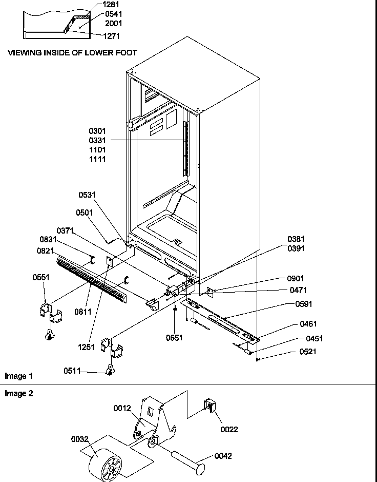 Ladders, Lower Cabinet And Rollers Diagram and Parts List for TR522SW-P1182703WW  Amana Refrigerator