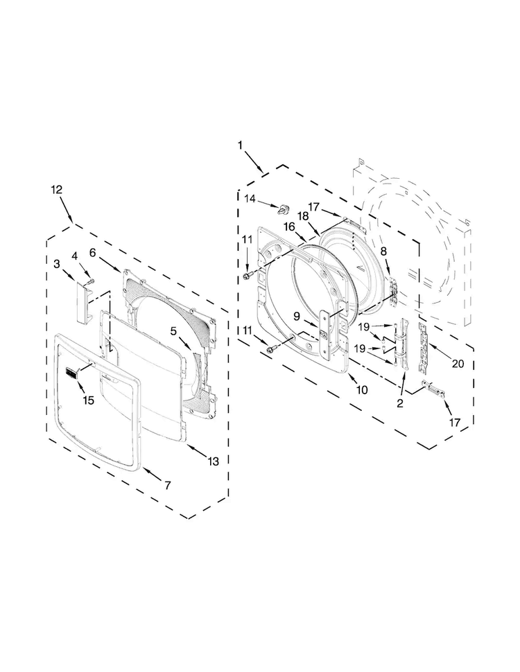 Door Parts Diagram and Parts List for MGD6000XW0  Maytag Dryer