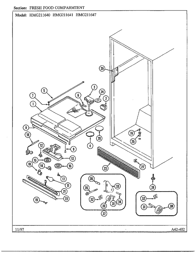 Fresh Food Compartment Diagram and Parts List for 211640  Admiral Refrigerator