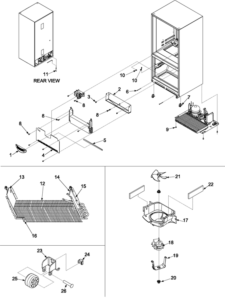 Evaporator Area & Rollers Diagram and Parts List for ARB190RCB0  Amana Refrigerator