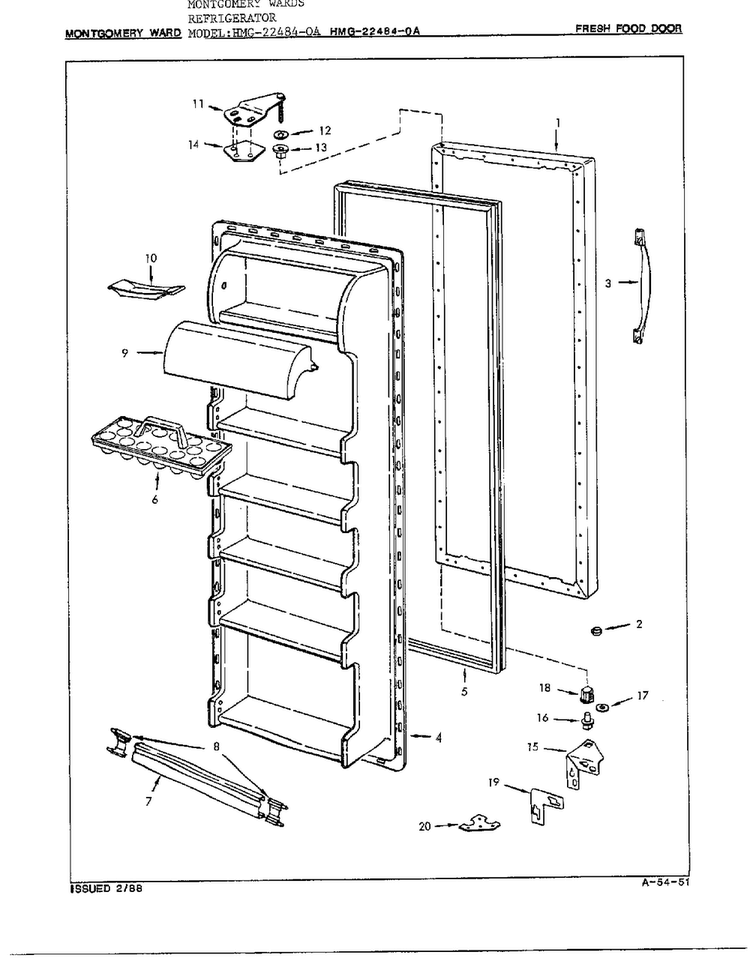 Fresh Food Door Assembly Diagram and Parts List for 22484-OA  Admiral Refrigerator