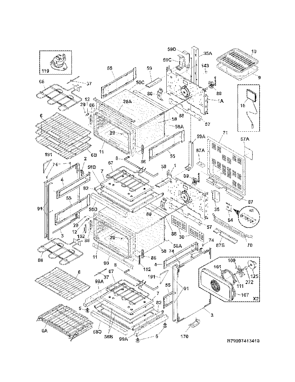 Body Diagram and Parts List for 79097403410  Kenmore Range