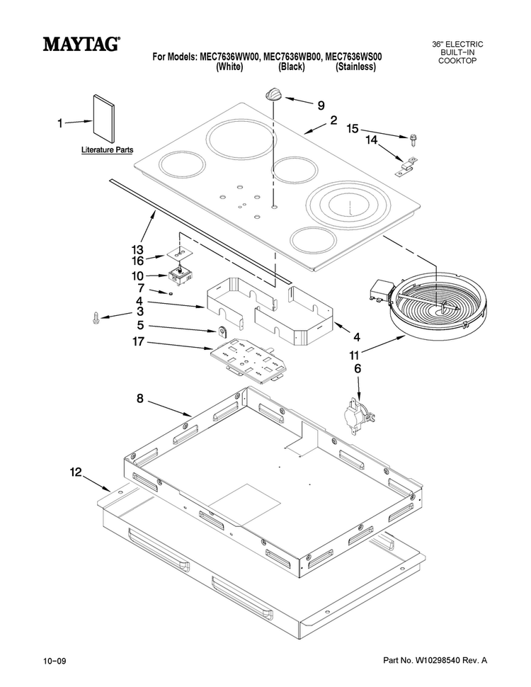 Cooktop Parts Diagram and Parts List for MEC7636WS00  Maytag Cooktop