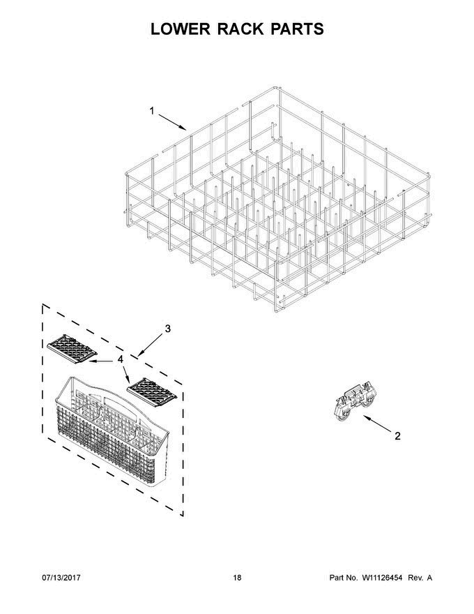 10 - Lower Rack Parts Diagram and Parts List for ADB1500ADB4  Amana Dishwasher