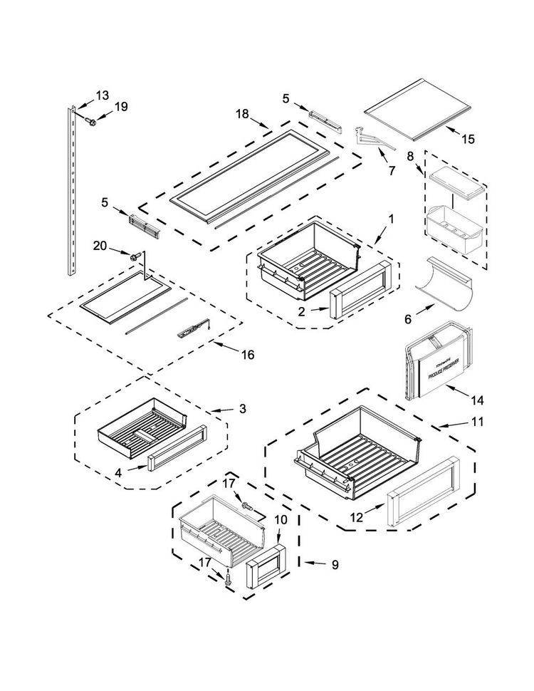 Shelf Parts Diagram and Parts List for JB36NXFXLE00  Jenn-Air Refrigerator