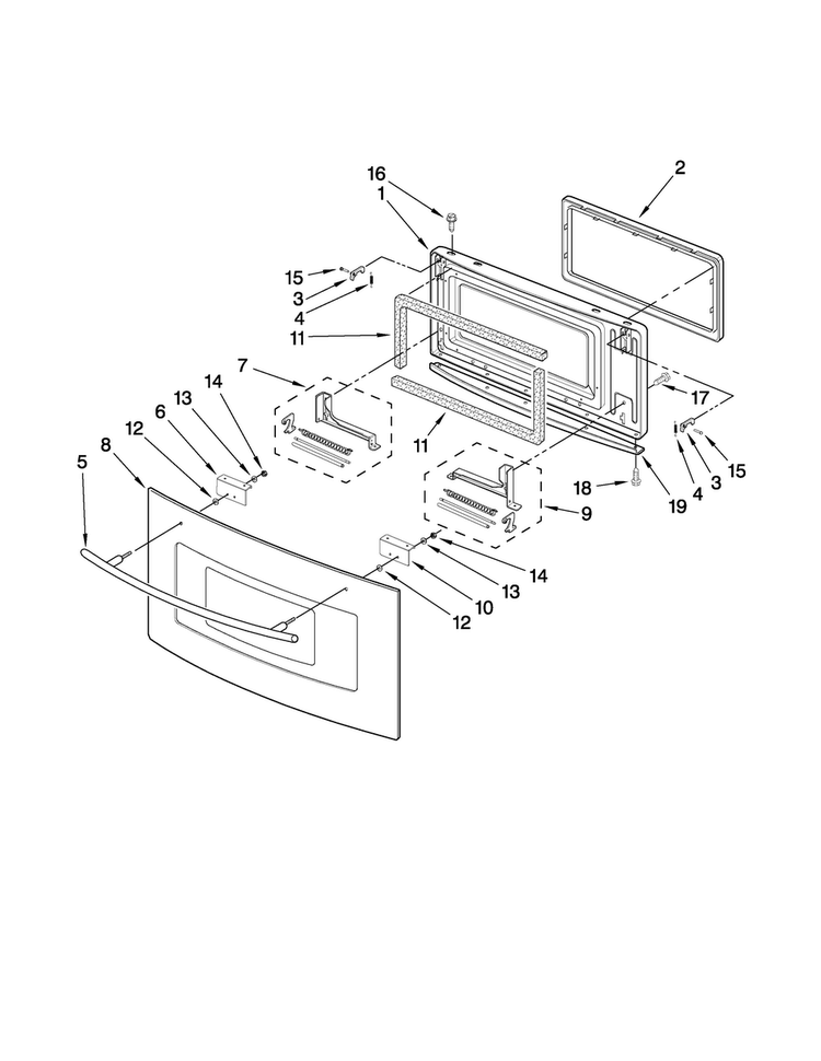 Microwave Door Parts Diagram and Parts List for JMW9530DAS30  Jenn-Air Microwave Oven Combo