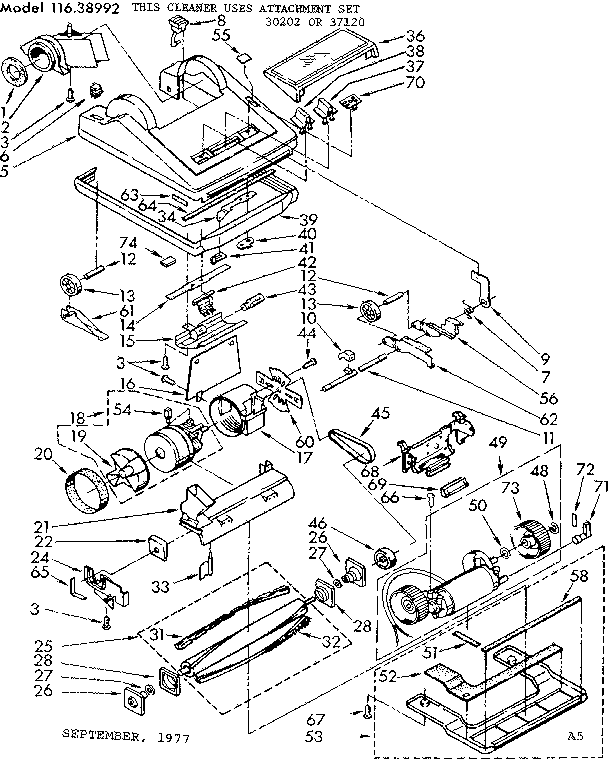 Base Assembly Diagram and Parts List for 11638992  Kenmore Upright Vacuum