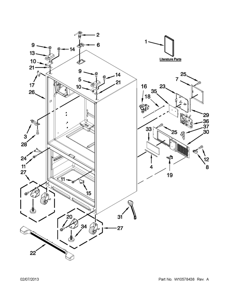 Cabinet Parts Diagram and Parts List for 5VMFI267AA01  Maytag Refrigerator