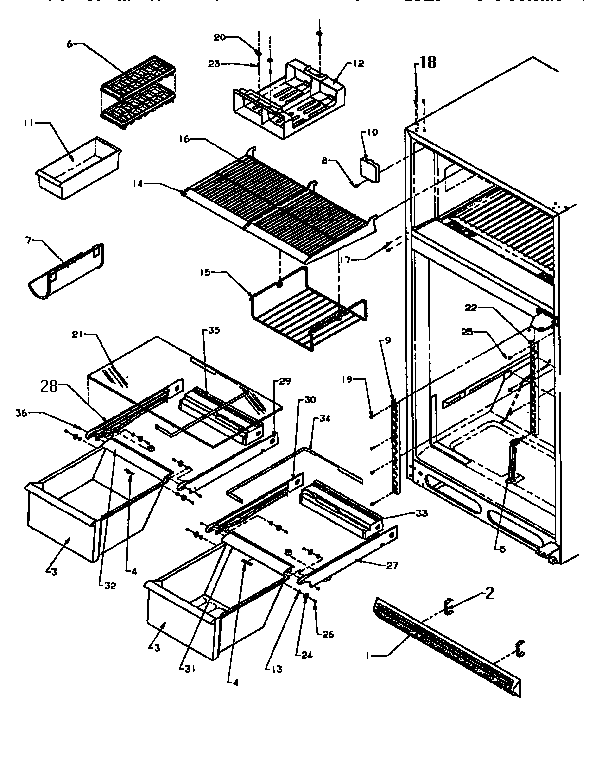 Cabinet Shelving Diagram and Parts List for TX21R2-P1157609W  Amana Refrigerator