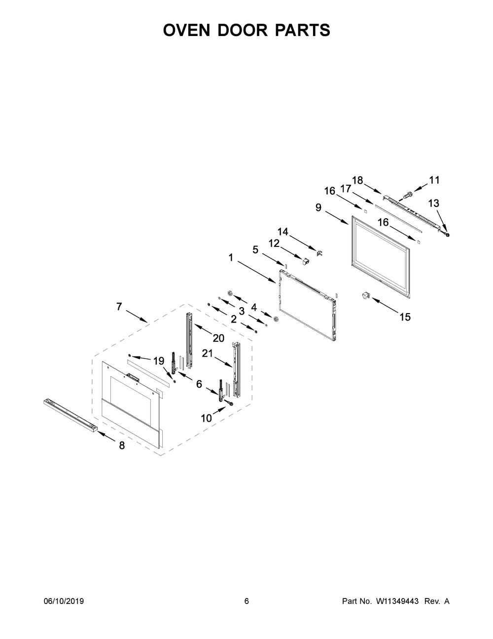 Oven Door Parts Diagram and Parts List for JJW2427IM00  Maytag Wall Oven