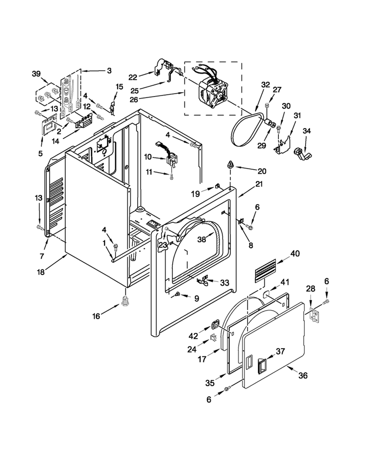 Cabinet Parts Diagram and Parts List for 4GNED4400YQ2  Amana Dryer