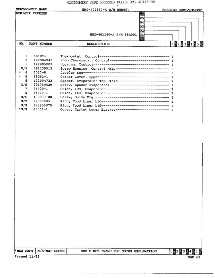 Freezer Compartment Page 2 Diagram and Parts List for 40118-OA  Admiral Freezer