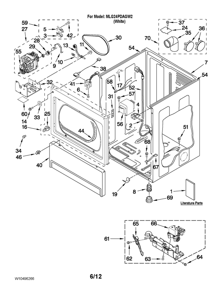 Lower Cabinet And Front Panel Parts Diagram and Parts List for MLG24PDAGW2  Maytag Dryer