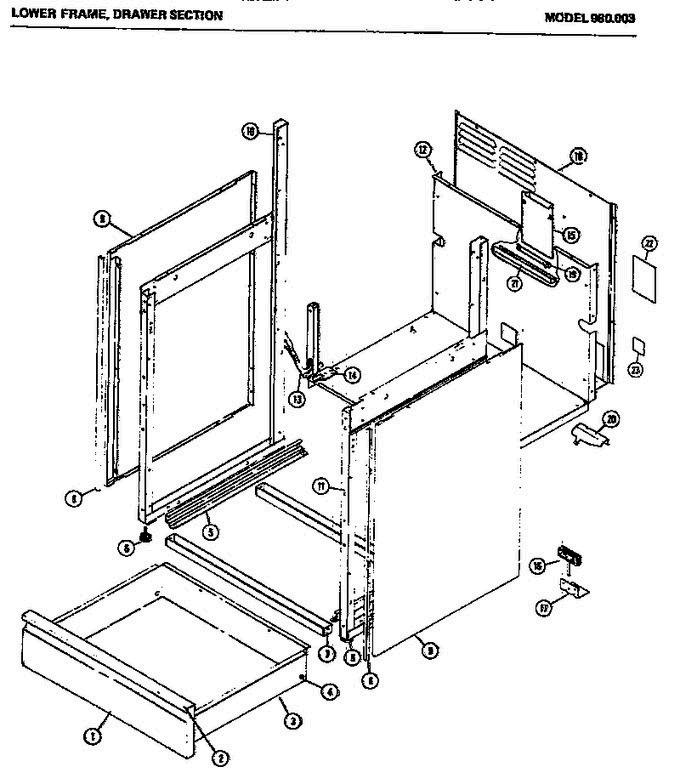02 - Lower Frame, Drawer Diagram and Parts List for 980003  Litton Range