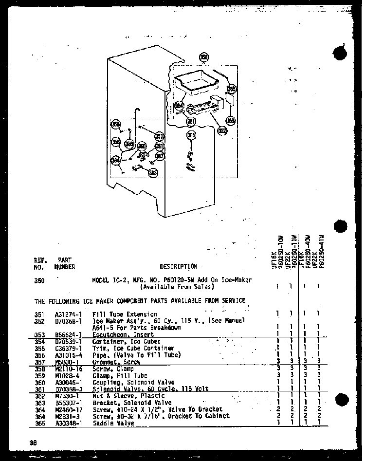 Section 1 Diagram and Parts List for UF12K-C P60250-9WC Amana Freezer