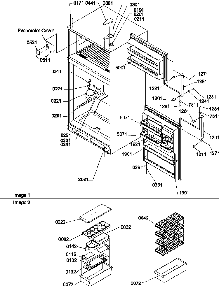 Door, Hinges And Accessories Diagram and Parts List for TR21VL-P1309401WL  Amana Refrigerator