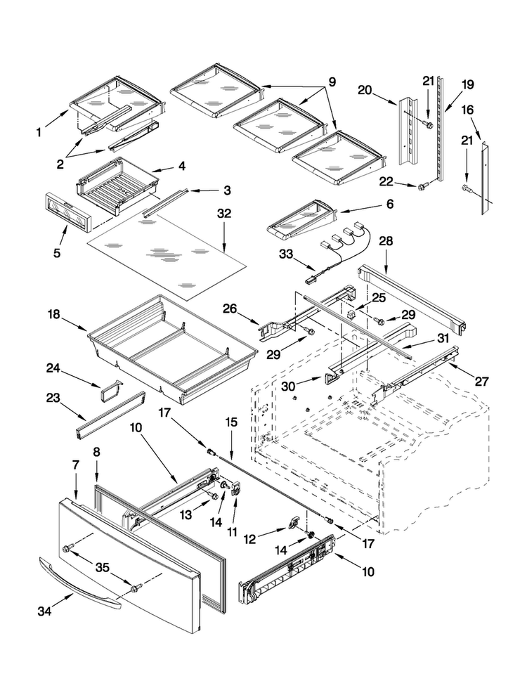 Shelf Parts Diagram and Parts List for JFX2597AEP0  Jenn-Air Refrigerator