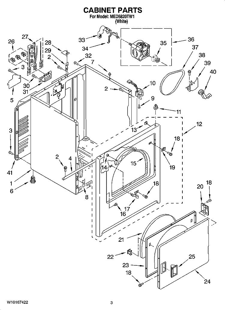 CABINET PARTS Diagram and Parts List for MED5820TW1  Maytag Dryer