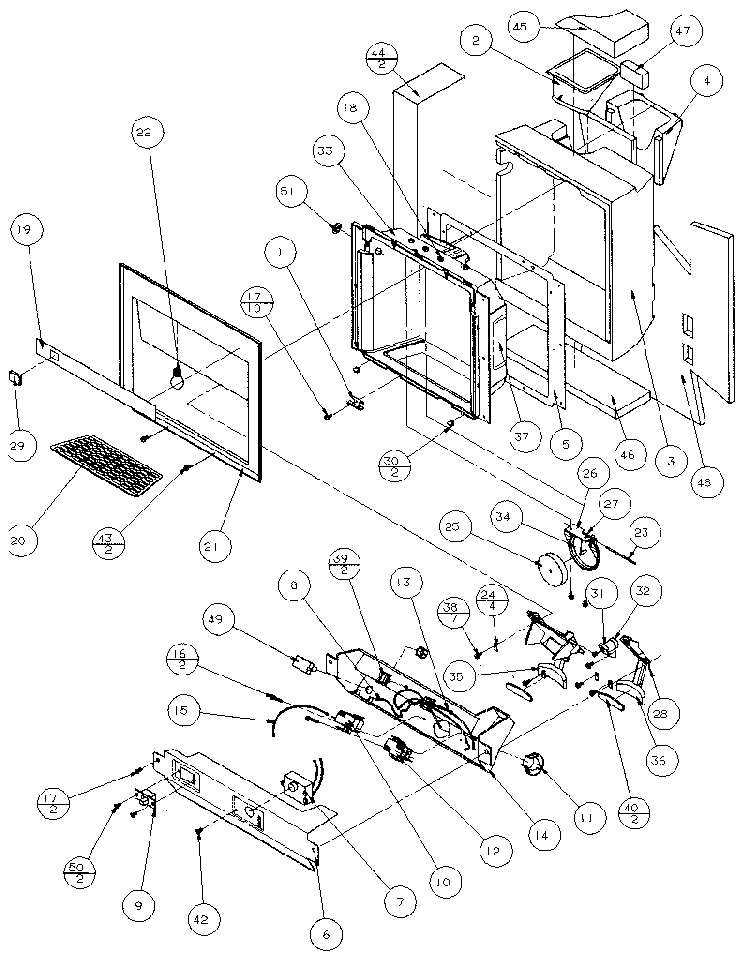 Ice And Water Cavity Diagram and Parts List for 36511-P1121603W  Amana Refrigerator