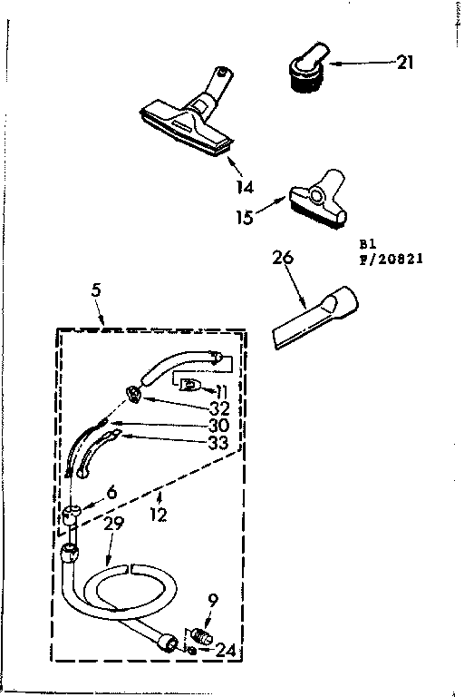 Attachment Parts Diagram and Parts List for 11620821  Kenmore Canister Vacuum
