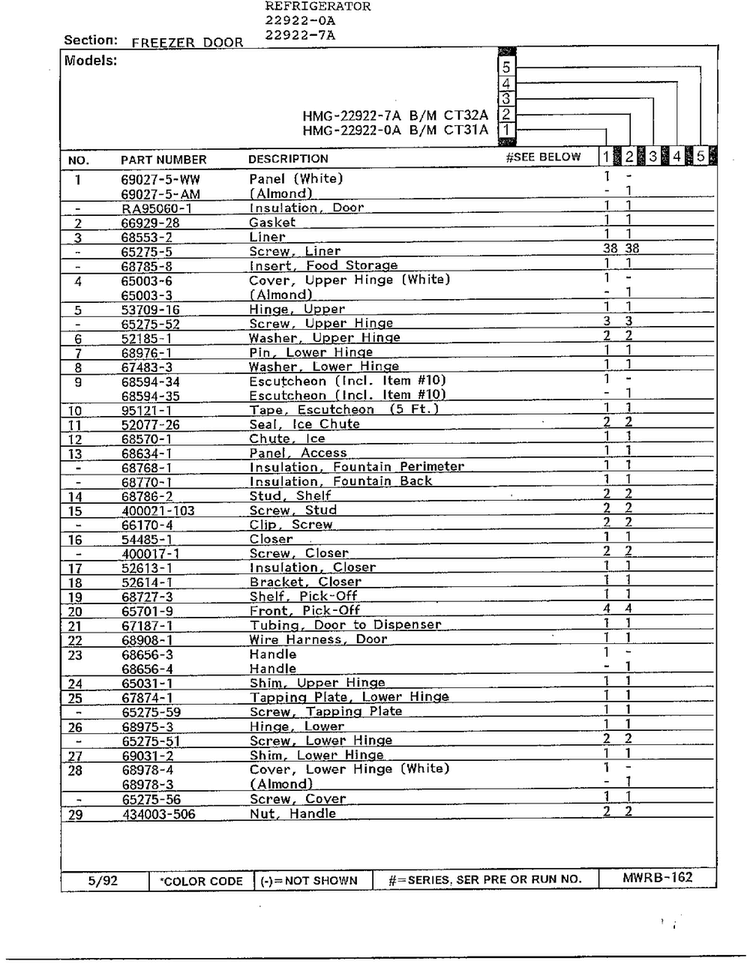 Freezer Door Page 2 Diagram and Parts List for 22922-7A  Admiral Refrigerator