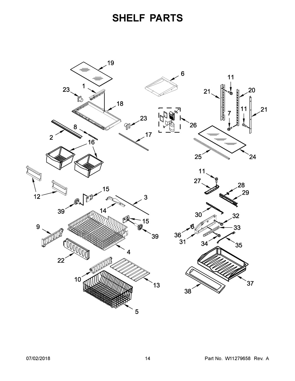 Shelf Parts Diagram and Parts List for MFF2558FEZ02  Maytag Refrigerator