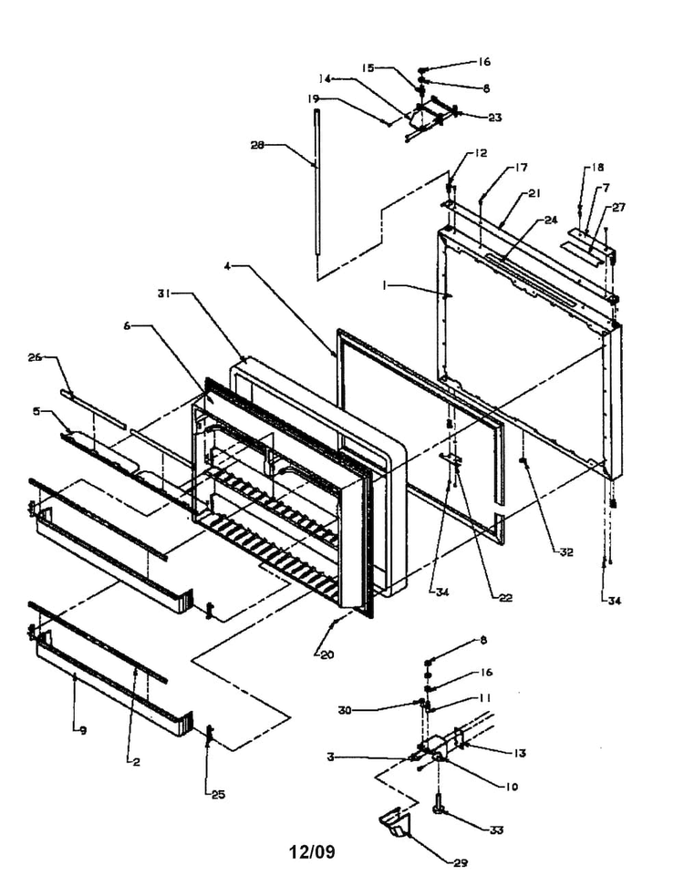 Freezer Door Diagram and Parts List for BX22A2W-P1161606WW  Amana Refrigerator