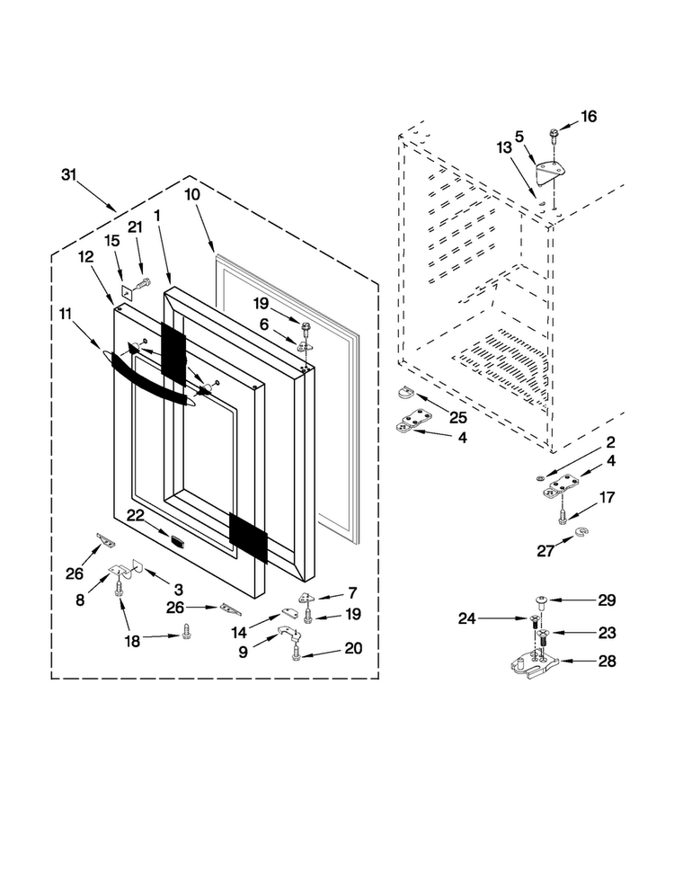 Door Parts Diagram and Parts List for MBCM24FWBS00  Maytag Wine and Beverage Cooler
