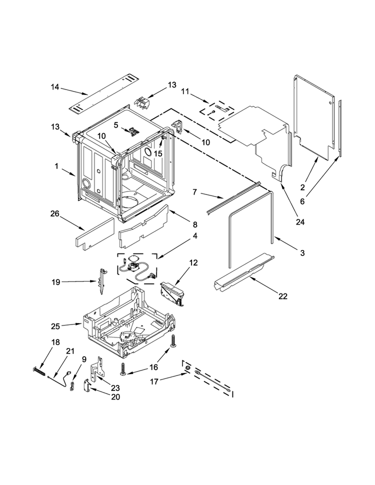 Tub And Frame Parts Diagram and Parts List for JDB9600CWX0  Jenn-Air Dishwasher