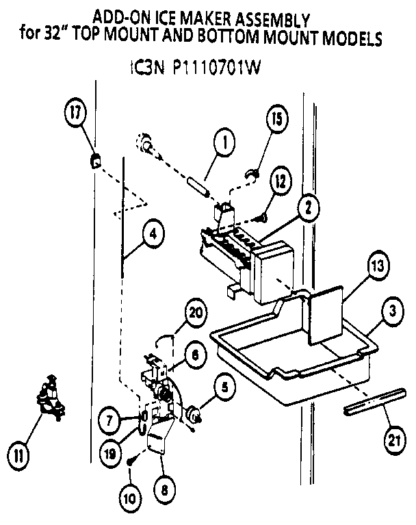 Icemaker Ic3n P1110701w Diagram and Parts List for 85978-P1117003W  Amana Refrigerator