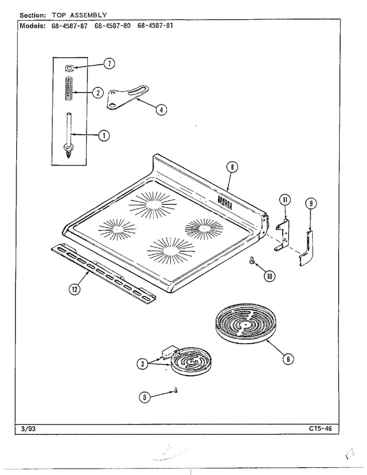 Top Assembly Diagram and Parts List for 68-4587-87  Magic Chef Range