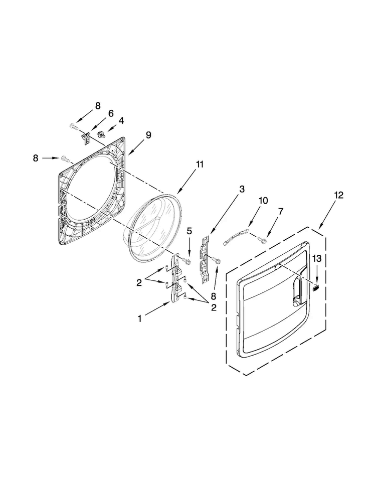 Door Parts Diagram and Parts List for MHW6000XW0  Maytag Washer