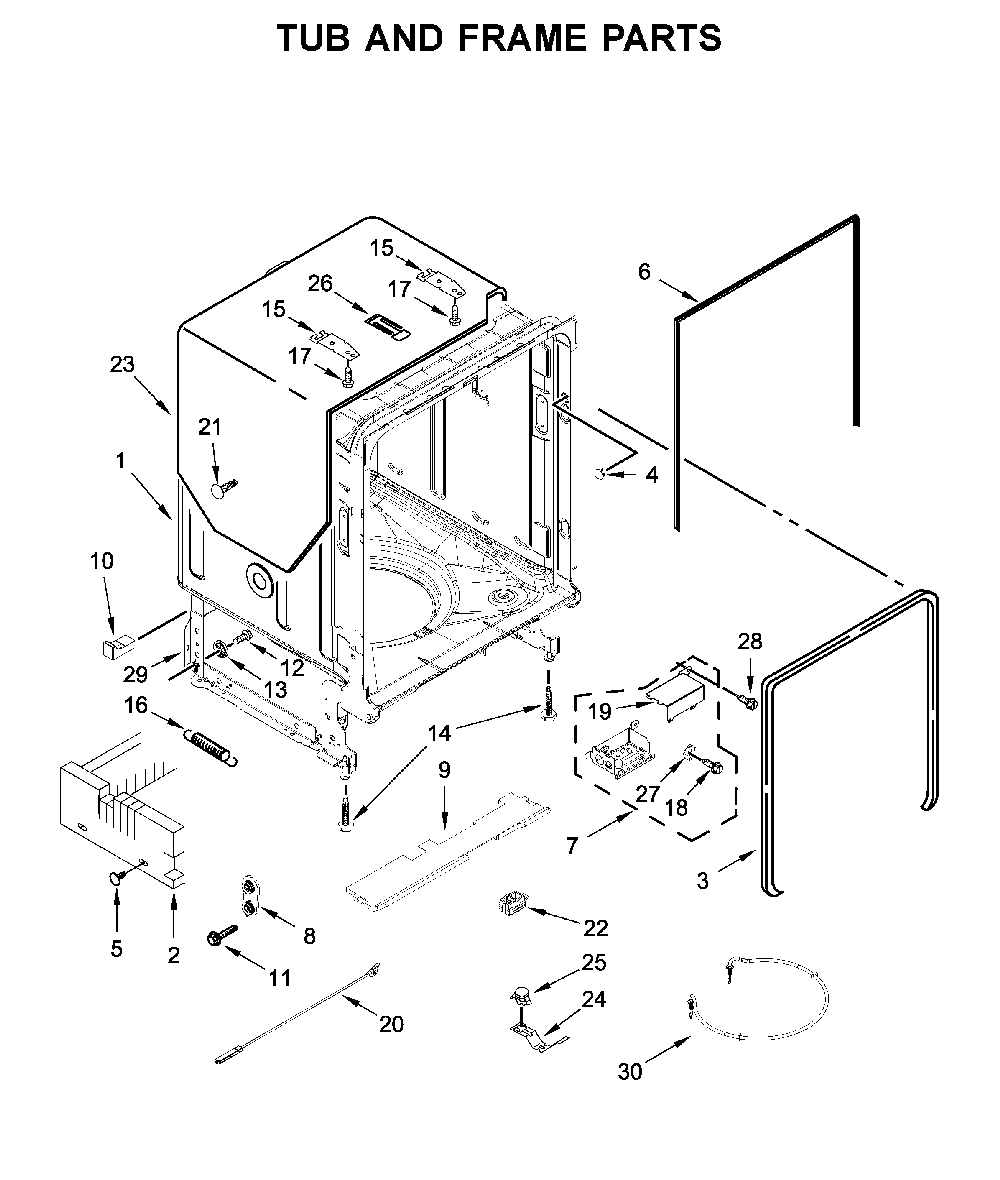 Tub and frame parts Diagram and Parts List for MDB7979SHZ1  Maytag Dishwasher