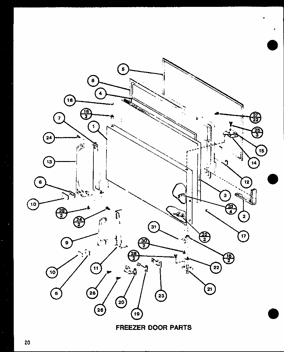Freezer Door Parts (tmi20sph/p7711030w) (tmi20sph/p7711031w) (trg20sph/p7711038w) (trg20sph/p7711039w) Diagram and Parts List for TMI20SPH-P7711031W  Amana Refrigerator