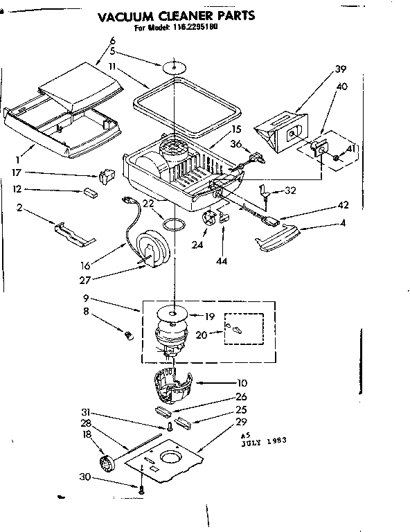 Base Assembly Diagram and Parts List for 1162295180  Kenmore Canister Vacuum