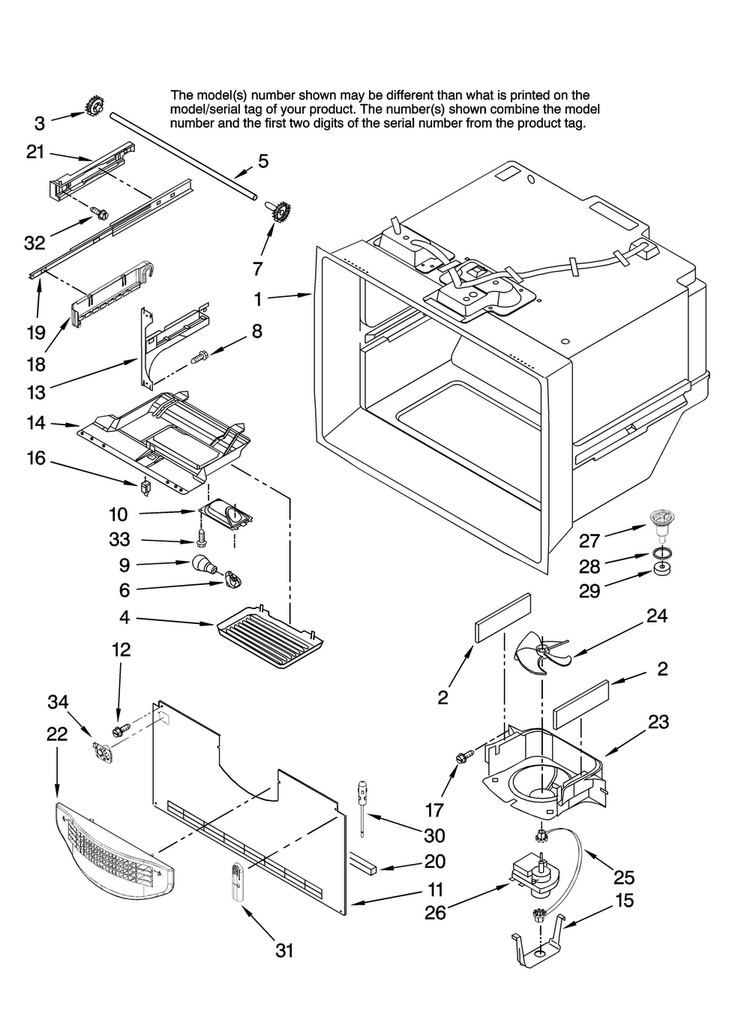 Freezer Liner Parts Diagram and Parts List for JFC2089HPF12  Jenn-Air Refrigerator